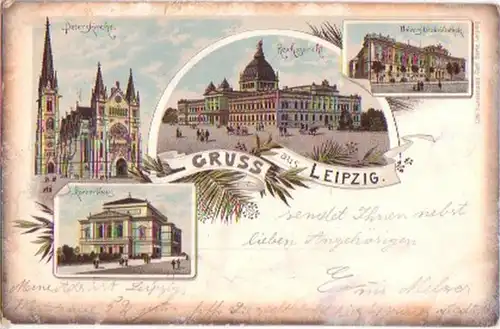 16589 Ak Lithographie Gruss de Leipzig Uni etc. 1900