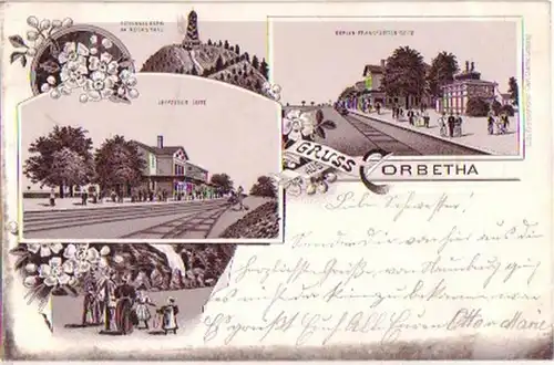 16535 Ak Lithographie Salutation de Corbetha Gare 1900