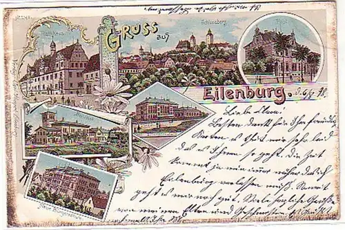 16529 Litho Gruss aus Eilenburg Bahnhof usw. 1898