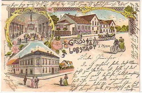 16527 Litho Gruss aus Lobstädt b. Borna Gasthof 1900