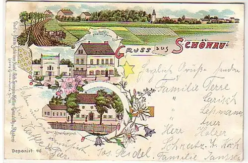 16525 Litho Gruss aus Schönau Gasthof 1900