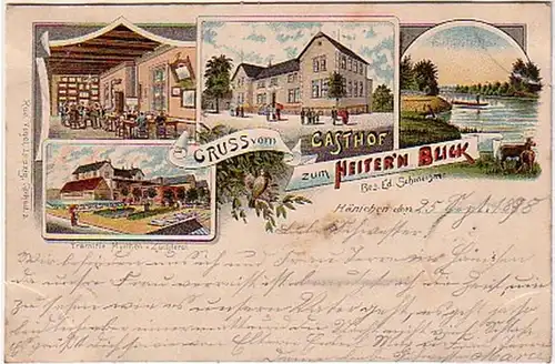 16526 Litho Gruss de l'auberge de Hänichen b. Leipzig 1898