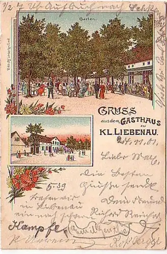 16517 Litho Gruss aus dem Gasthaus zu Kl. Liebenau 1901