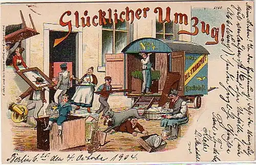 16484 Ak Lithographie "Glücklicher Umzug!" 1904