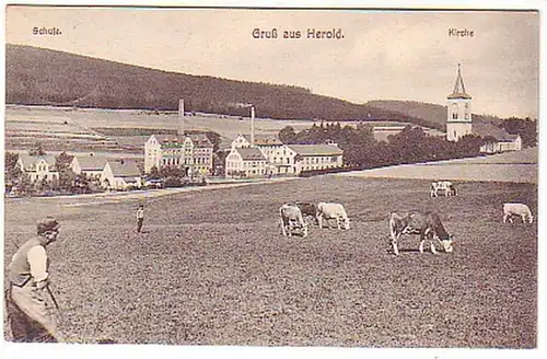 16358 Ak Gruß aus Herold Schule und Kirche 1917