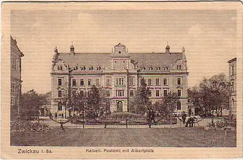 16246 Ak Zwickau kaiserl. Postamt mit Albertplatz 1912