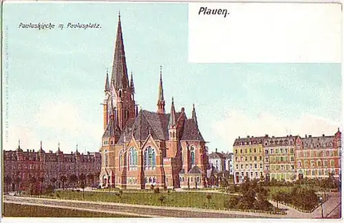 16205 AK Plauen Pauluskirche m. Paulplatz vers 1920