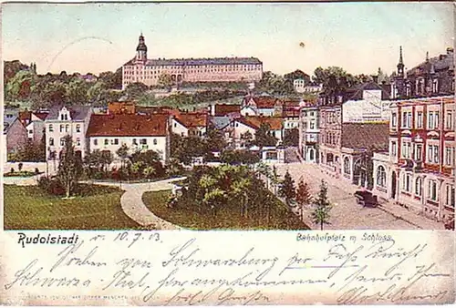 16194 Ak Rudolstadt Bahnhofplatz mit Schloß 1906
