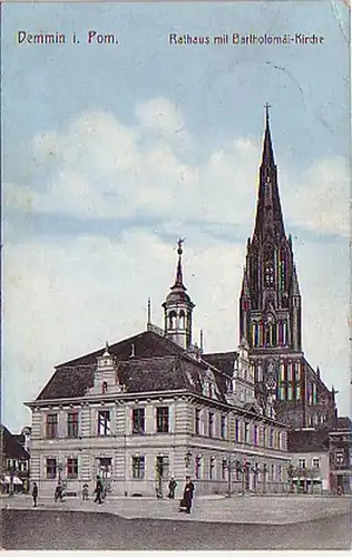 16185 Ak Demmin Rathaus mit Bartholomäi Kirche 1914