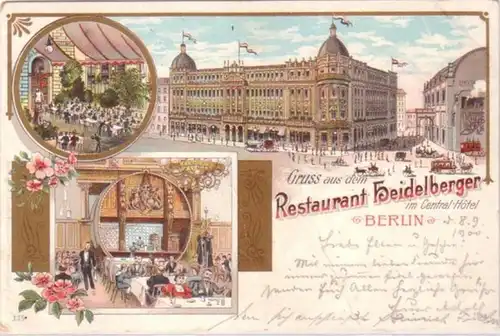 16128 Ak Lithographie Gruß aus Berlin Restaurant 1900