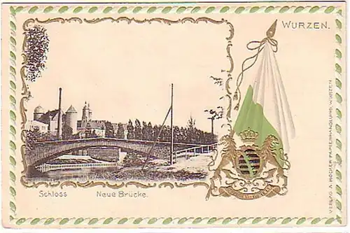 16009 Präge Ak Wurzen neue Brücke Schloss 1902