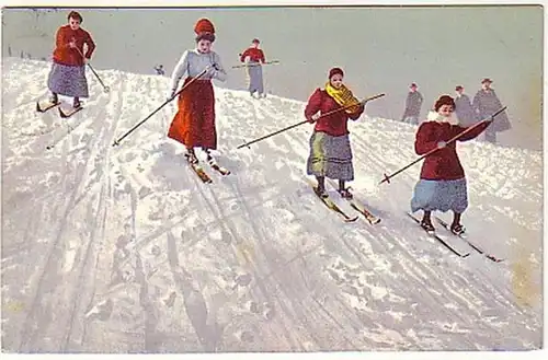 15994 Ak Damen beim Skifahren 1910