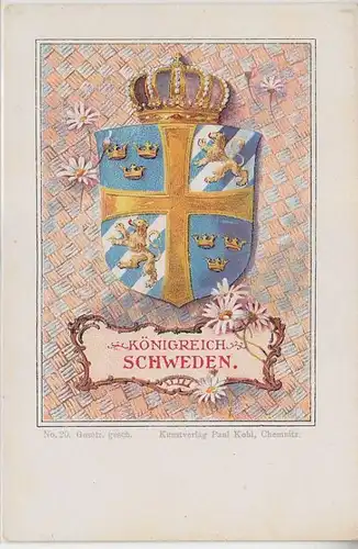 15944 Armoiries Ak Lithographie Royaume de Suède vers 1900