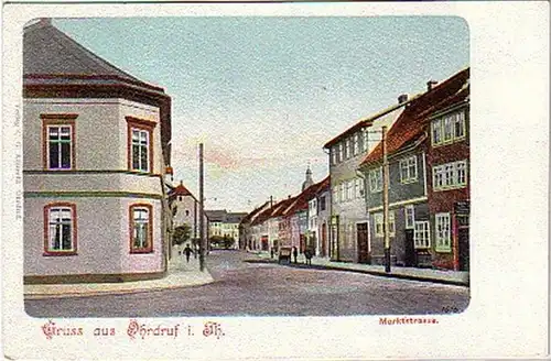 15898 Ak Salutation de la ville d'Oudruf à Thüringe. Marktstrasse vers 1900