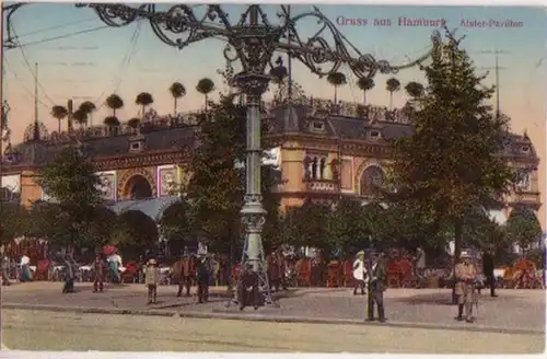 15866 Ak Gruss de Hambourg Alster-Pavillon 1913