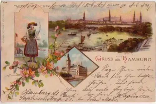 15855 Ak Lithographie Gruss aus Hamburg 1899