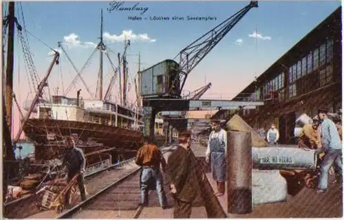 15851 Ak Hamburg Hafen löschen eines Seedampfers