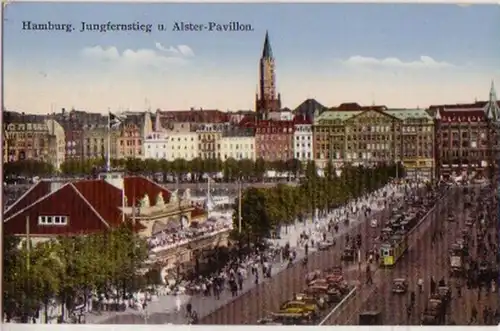 15773 Ak Hamburg Jungfernstieg & Alster Pavillon um1920