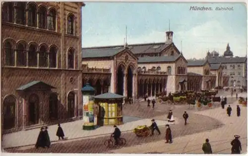 15772 Ak München Bahnhof mit Kutschen 1909