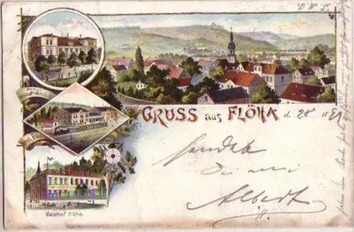 15759 Ak Lithographie Gruss aus Flöha Gasthof 1899
