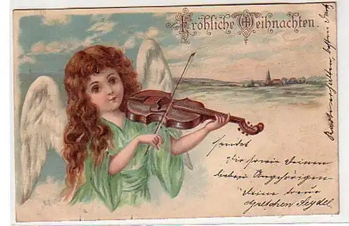 15677 Ak de Noël petit ange joue violon 1903