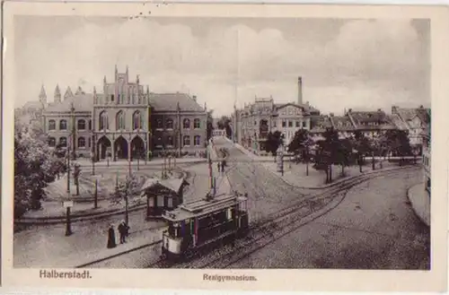 15626 Ak Halberstadt Realgymnasium Straßenbahn 1916