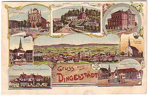 15615 Lithographie Gruss aus Dingelstädt Thüringen 1912