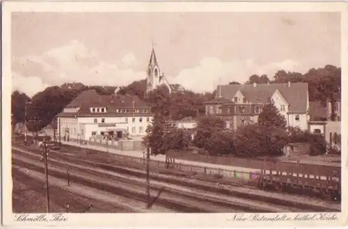 15590 Ak Schmölln neue Postanstalt und Kirche 1928