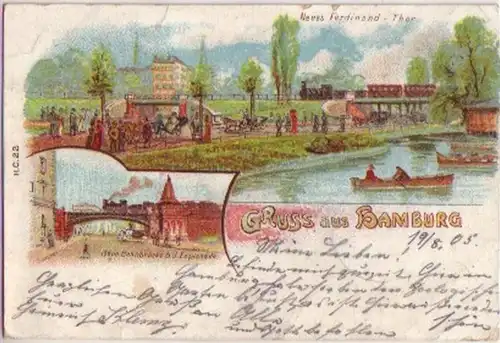 15582 Litho Gruss de Hambourg Nouveau pont ferroviaire 1905