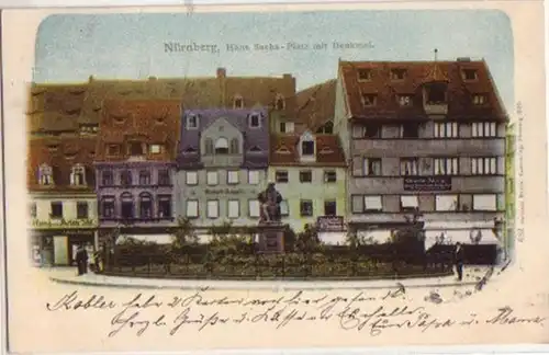 15560 Ak Nürnberg Hans Sachs Platz mit Denkmal 1900