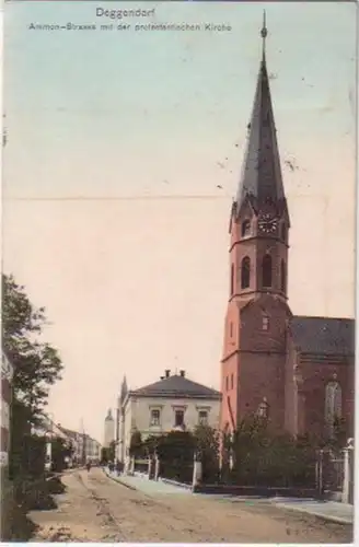 15531 Ak Deggendorf Ammon Strasse mit Kirche 1907