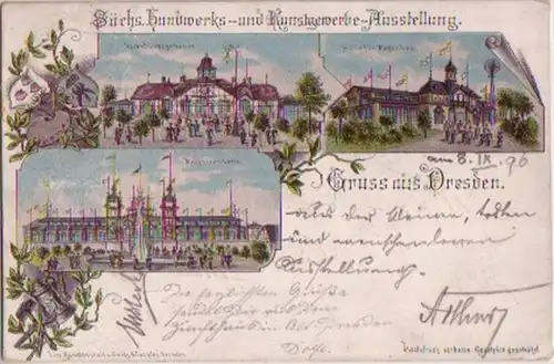 15381 Ak Lithographie Gruss de Dresde 1896