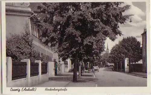 15307 Ak Coswig Hindenburg-Straße m. Litfaßsäule um1930
