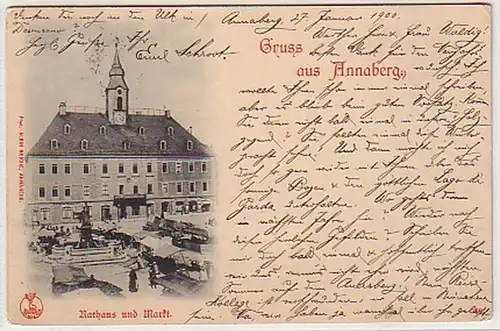 15183 Ak Gruß aus Annaberg Rathaus und Markt 1900