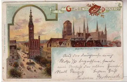 15178 Ak Lithographie Salutation de Gdansk 1899