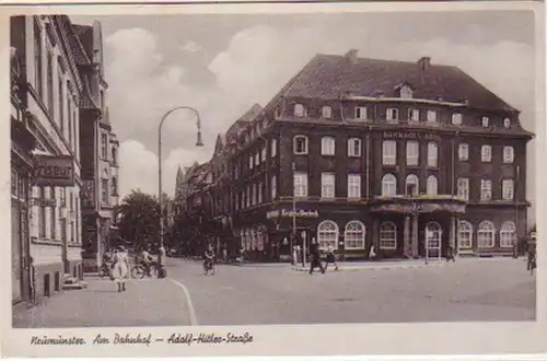 15173 Ak Neumünster am Bahnhof mit Frisör 1942