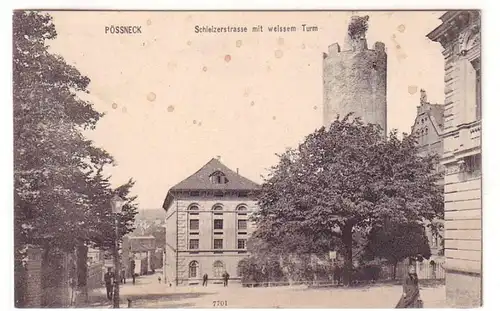 15005 Ak Pössneck Schleizerstraße mit weissem Turm 1912