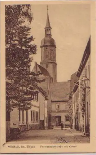 14997 AK Mügeln Promenadenstraße mit Kirche 1927