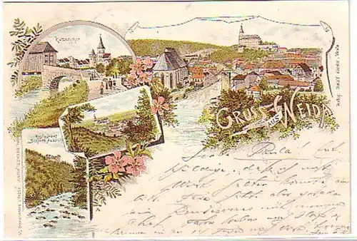 14984 Lithographie Gruss de Weida Restaurant etc 1898