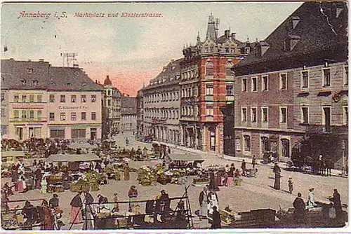 14947 Ak Annaberg Marktplatz und Klosterstraße 1905