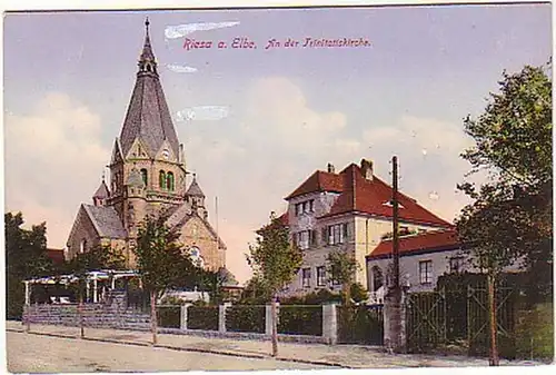 14942 Ak Riesa Elbe An der Trinitatiskirche 1914