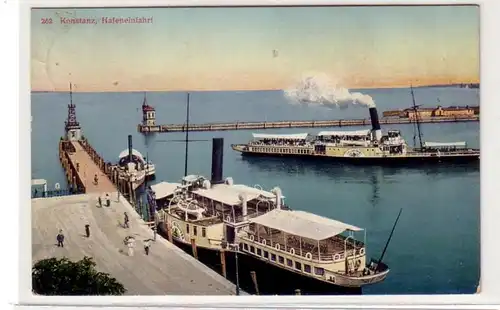 14914 Ak Konstanz Hafeneinfahrt mit Dampfern 1911