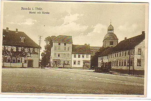 14896 Ak Remda in Thüringen Markt mit Kirche um 1920