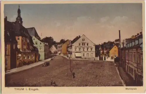 14814 Ak THUM i. Erzgebirge Marktplatz um 1920