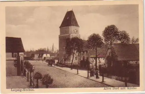 14810 AK Leipzig-Mockau Altes Dorf mit Kirche um 1920