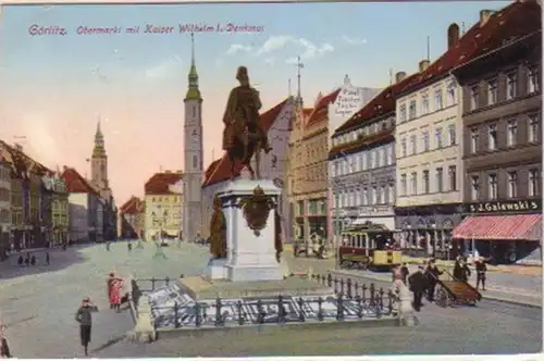 14773 AK Görlitz Obermarkt m.Kaiser W. Denkmal 1915