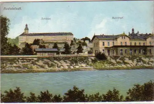 14751 Ak Rudolstadt Schloss und Bahnhof 1911