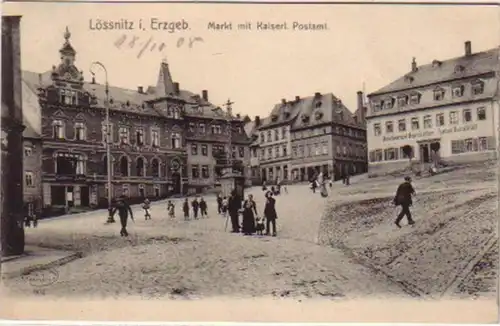 14728 AK Lössnitz Markt avec Kaiserl.Postamt 1908