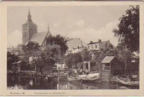 14710 Ak Rostock Fischerbruch avec l'église de Nicolaik vers 1910