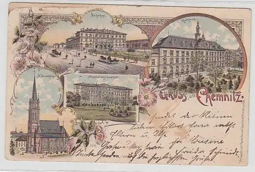 14704 Ak Lithografie Gruss aus Chemnitz Bahnhof usw. 1899